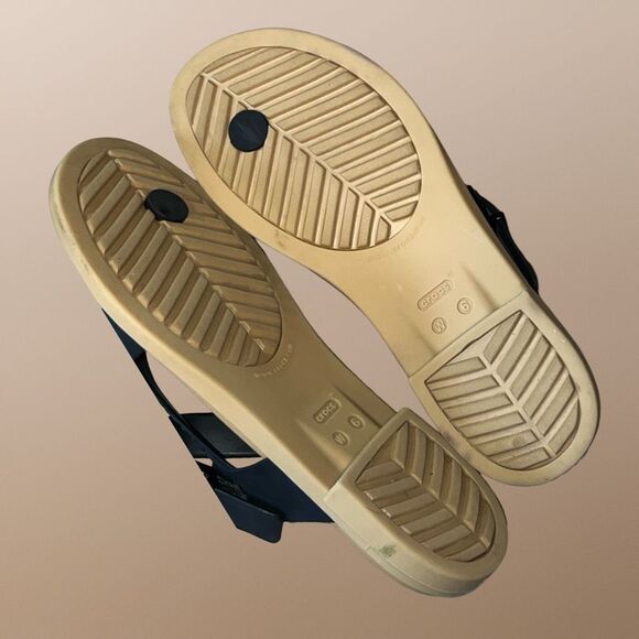 Women’s Crocs Black Tan Tulum Toe Post Sandals Size 6 - Picture 6 of 7